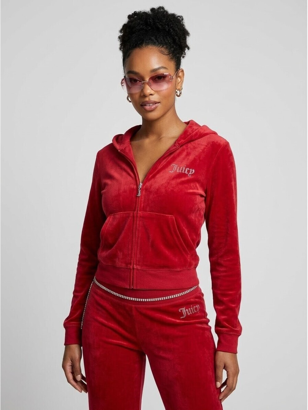 JUICY COUTURE Y2K Velour Classic Small Rhinestone Tracksuit - Large - Red